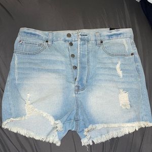 High Rise Light Denim Wash Shorts